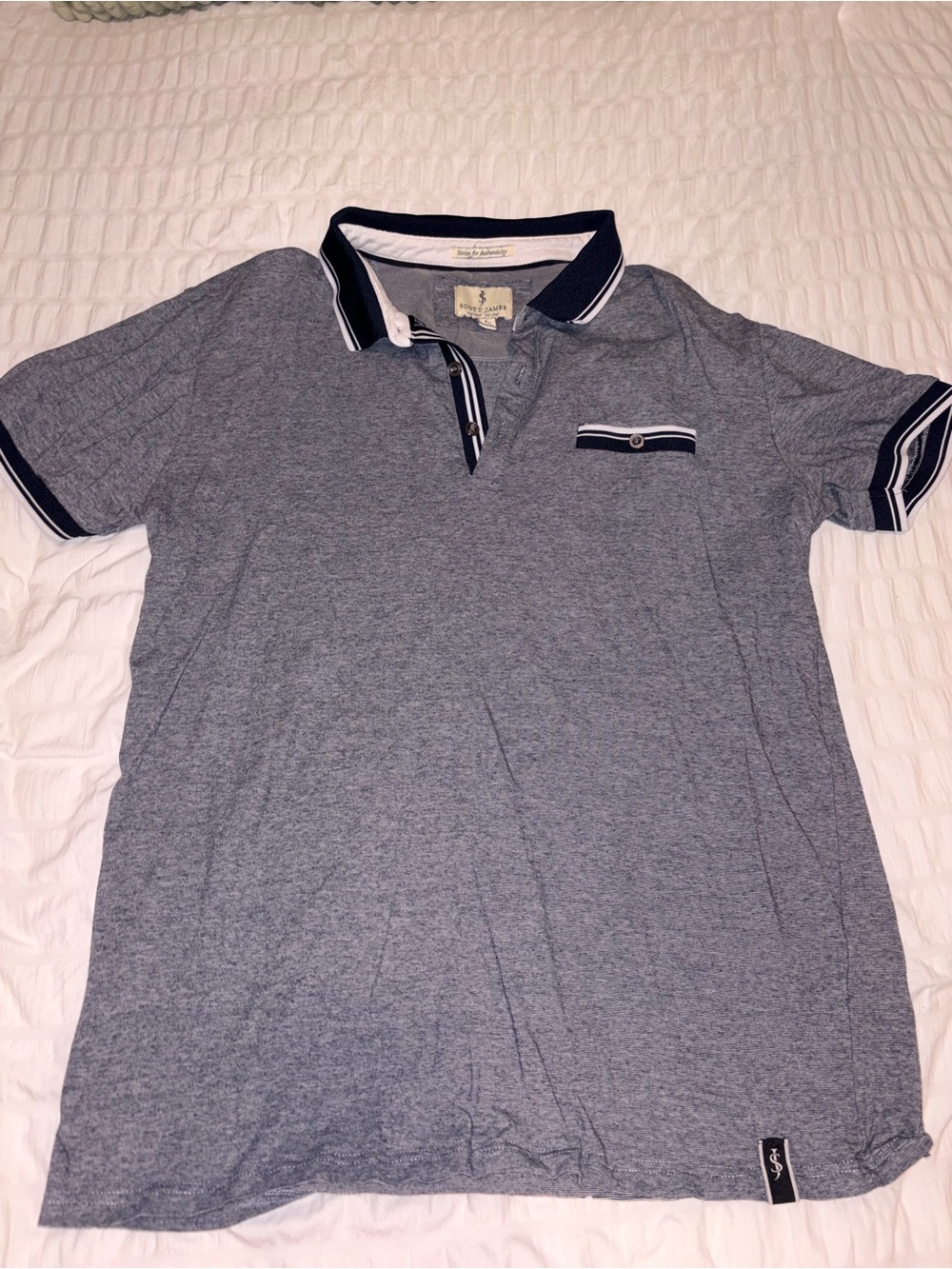 Men's Heather Gray Polo with Navy Contrast Trim